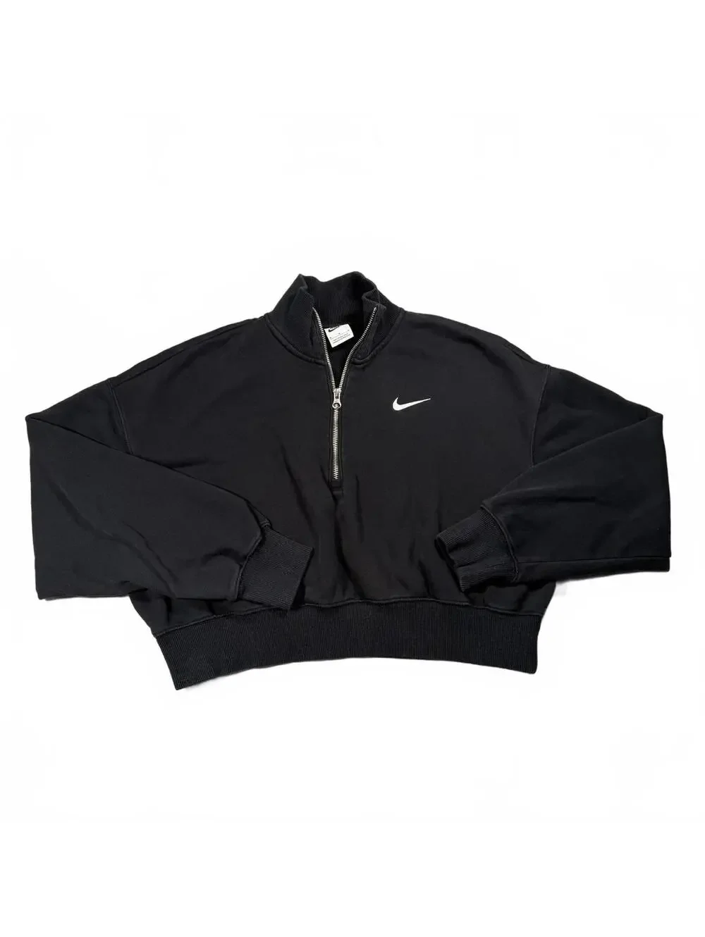 Nike Women's Black Cropped Quarter Zip Fleece Sweatshirt Size M Embroidered